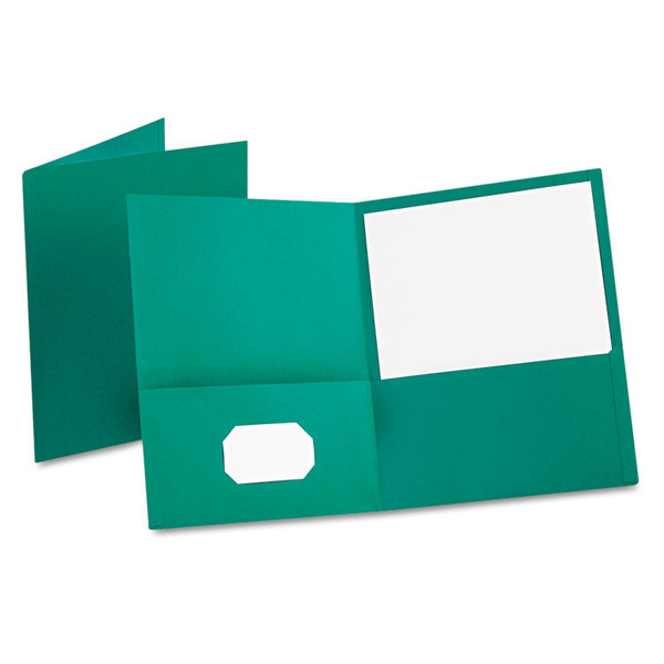 Twin-Pocket Folder, Embossed Leather Grain Paper, 0.5" Capacity, 11 x 8.5, Teal, 25/Box [SKU: OXF57555]