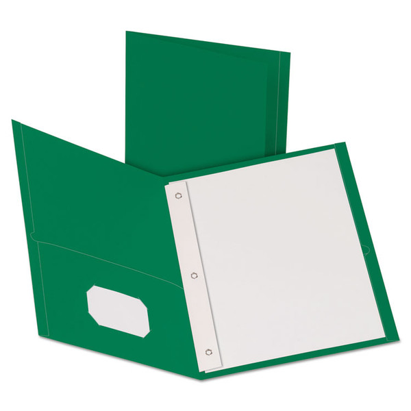 Twin-Pocket Folders with 3 Fasteners, 0.5" Capacity, 11 x 8.5, Green, 25/Box [SKU: OXF57756]