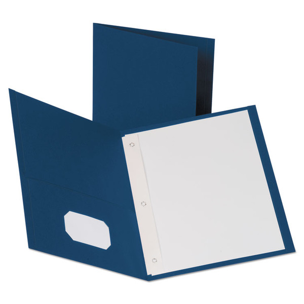 Leatherette Two Pocket Portfolio with Fasteners, 8.5 x 11, Blue/Blue, 10/Pack [SKU: OXF57772]