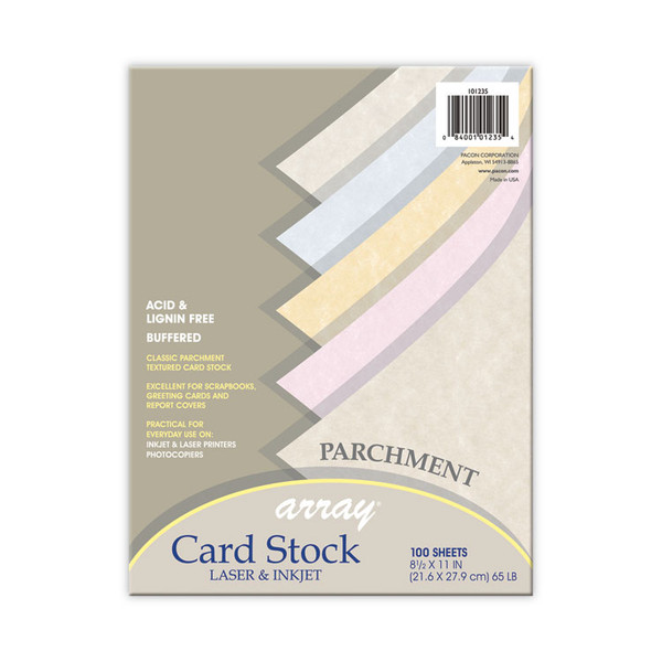 Array Card Stock, 65 lb Cover Weight, 8.5 x 11, Assorted Parchment Colors, 100/Pack [SKU: PAC101235]