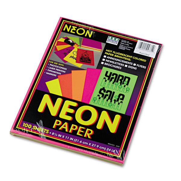 Array Colored Bond Paper, 24 lb Bond Weight, 8.5 x 11, Assorted Neon Colors, 100/Pack [SKU: PAC104331]