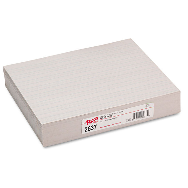 Skip-A-Line Ruled Newsprint Paper, 1/2" Two-Sided Long Rule, 8.5 x 11, 500/Pack [SKU: PAC2637]