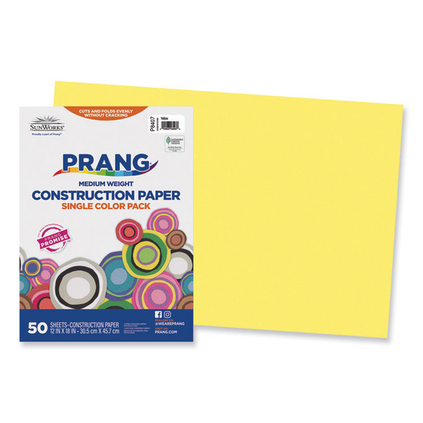 SunWorks Construction Paper, 50 lb Text Weight, 12 x 18, Yellow, 50/Pack [SKU: PAC8407]