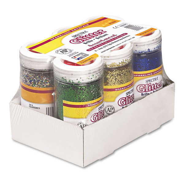 Spectra Glitter, 0.04 Hexagon Crystals, Assorted, 4 oz Shaker-Top Jar, 6/Pack [SKU: PAC91370]