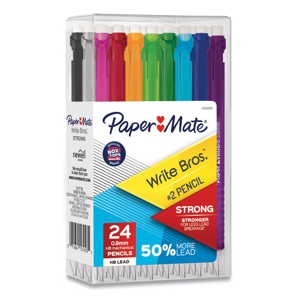 Write Bros Mechanical Pencil, 0.9 mm, HB (#2), Black Lead, Assorted Barrel Colors, 24/Pack [SKU: PAP2096296]