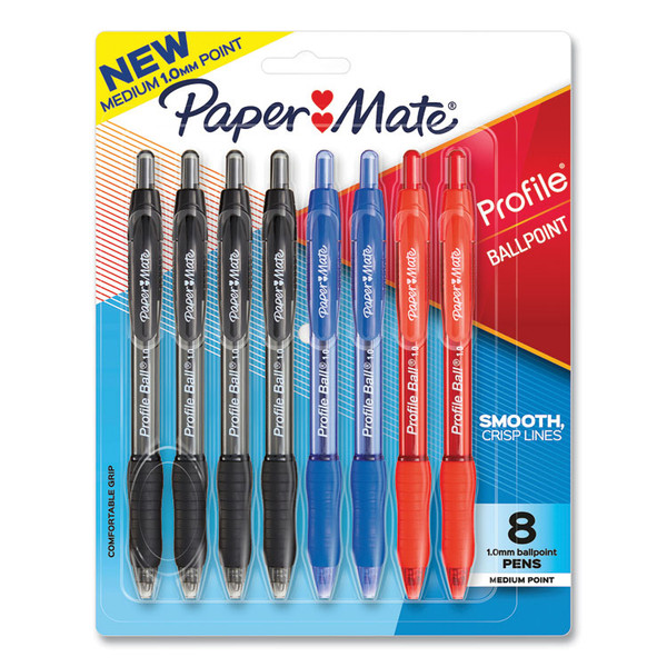 Profile Ballpoint Pen, Retractable, Medium 1 mm, Assorted Ink and Barrel Colors, 8/Pack [SKU: PAP2097014]