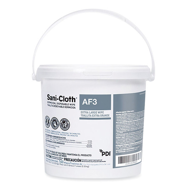 Sani-Cloth AF3 Germicidal Disposable Wipes, Extra-Large, 7.5 x 15, Unscented, White, 160 Wipes/Pail, 2 Pails/Carton [SKU: PDIP1450P]