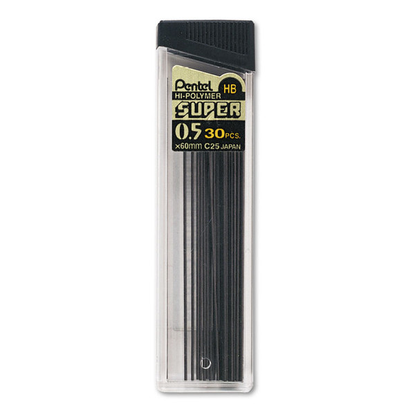 Super Hi-Polymer Lead Refills, 0.5 mm, HB, Black, 30/Tube [SKU: PENC25HB]