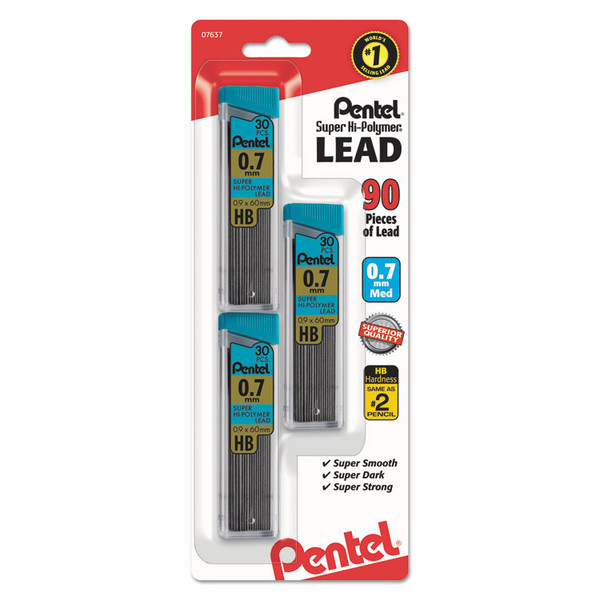 Super Hi-Polymer Lead Refills, 0.7 mm, HB, Black, 30/Tube, 3 Tubes/Pack [SKU: PENC27BPHB3K6]