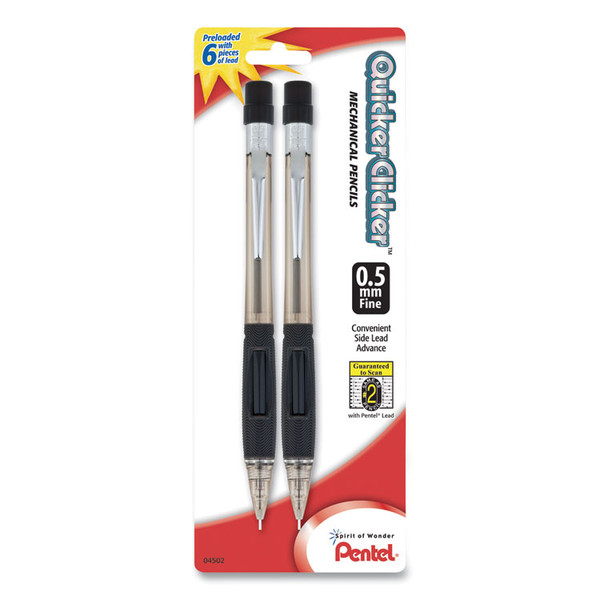 Quicker Clicker Mechanical Pencil, 0.5 mm, HB (#2.5), Black Lead, Smoke Barrel, 2/Pack [SKU: PENPD345BP2K6]