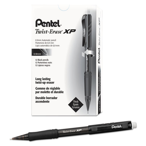 Twist-Erase EXPRESS Mechanical Pencil, 0.9 mm, HB (#2.5), Black Lead, Black Barrel, Dozen [SKU: PENQE419A]
