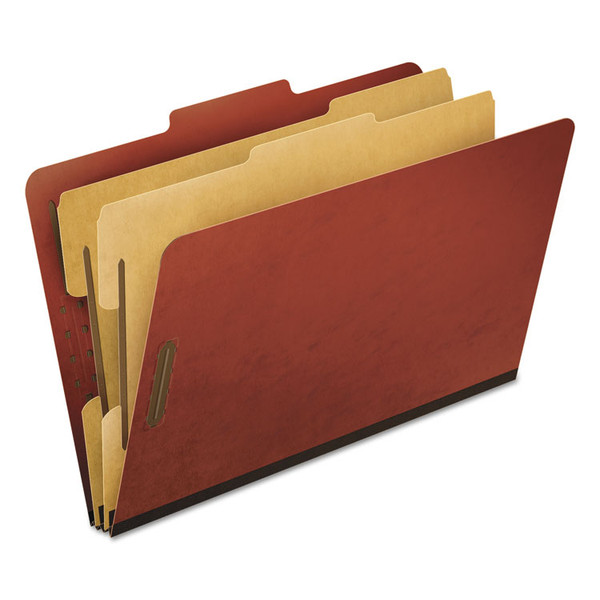 Six-Section Pressboard Classification Folders, 2" Expansion, 2 Dividers, 6 Fasteners, Legal Size, Red Exterior, 10/Box [SKU: PFX2257R]
