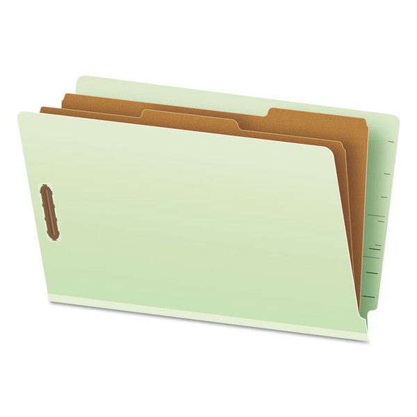 End Tab Classification Folders, 2" Expansion, 2 Dividers, 6 Fasteners, Legal Size, Pale Green Exterior, 10/Box [SKU: PFX23324]