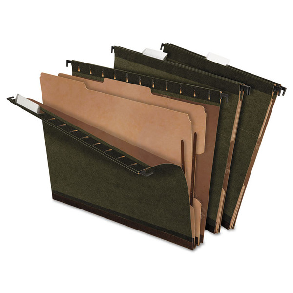 SureHook Reinforced Hanging Divider Folders, 2" Expansion, 2 Dividers, 4 Fasteners, Letter Size, Green Exterior, 10/Box [SKU: PFX59254]