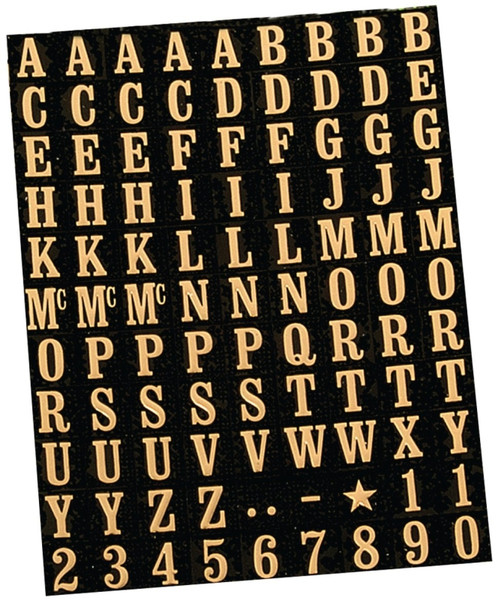 HY-KO MM-1 Packaged Number and Letter Set, 5/16 in H Character, Gold Character, Black Background, Mylar [SKU: ORG0246462]