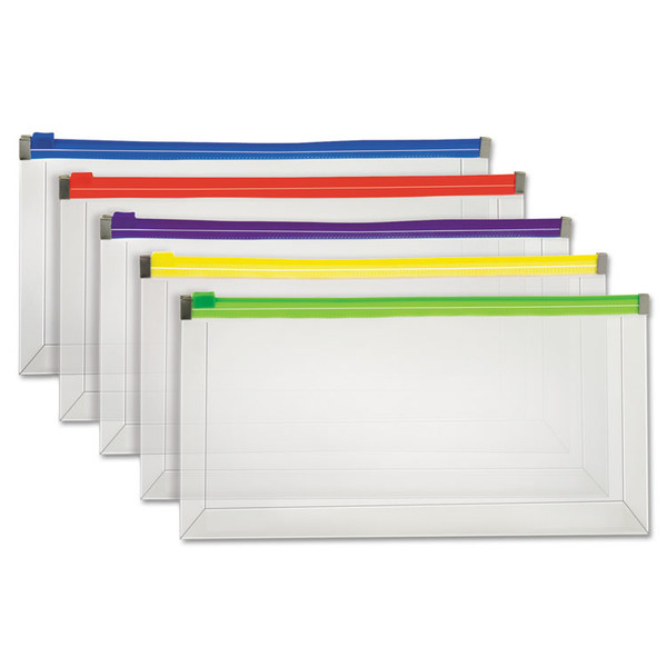 Poly Zip Check Envelope, Zipper Closure, 10.13 x 5.13, Assorted Colors, 5/Pack [SKU: PFX85293]