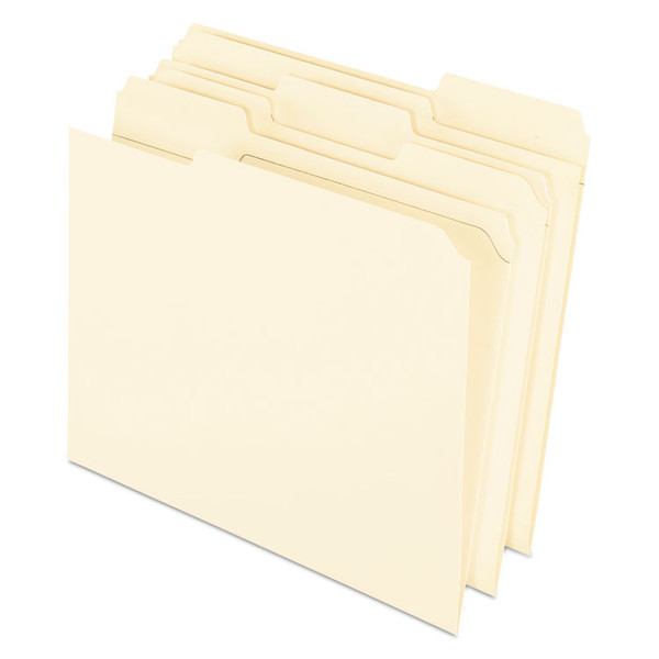 Reinforced Top File Folders, 1/3-Cut Tabs: Assorted Positions, Letter Size, Manila, 100/Box [SKU: PFXR75213]