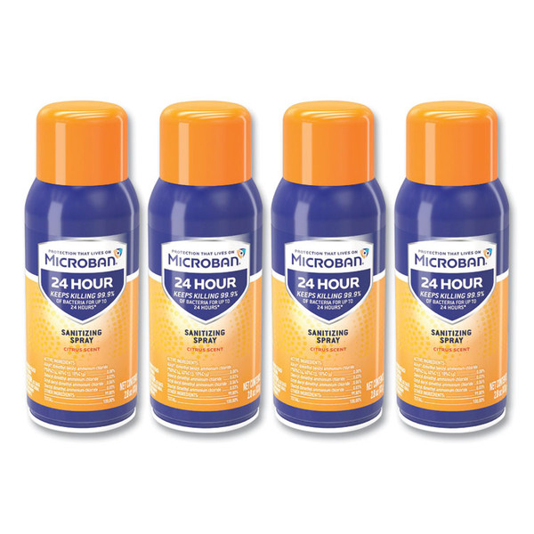 24-Hour Disinfecting Sanitizing Spray, Travel Size, Citrus Scent, 2.8 oz Aerosol Spray, 4/Pack [SKU: PGC02911]