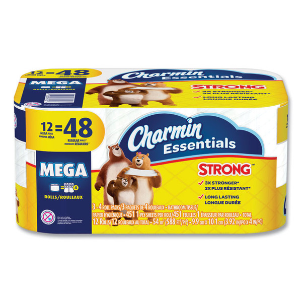 Essentials Strong Bathroom Tissue, Septic Safe, 1-Ply, White, 451/Roll,12 Rolls/Pack [SKU: PGC03158]