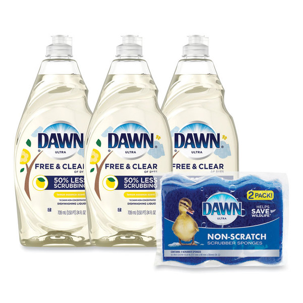 Platinum Liquid Dish Detergent, Lemon Scent, (3) 24 oz Bottles Plus (2) Sponges/Carton [SKU: PGC49055]