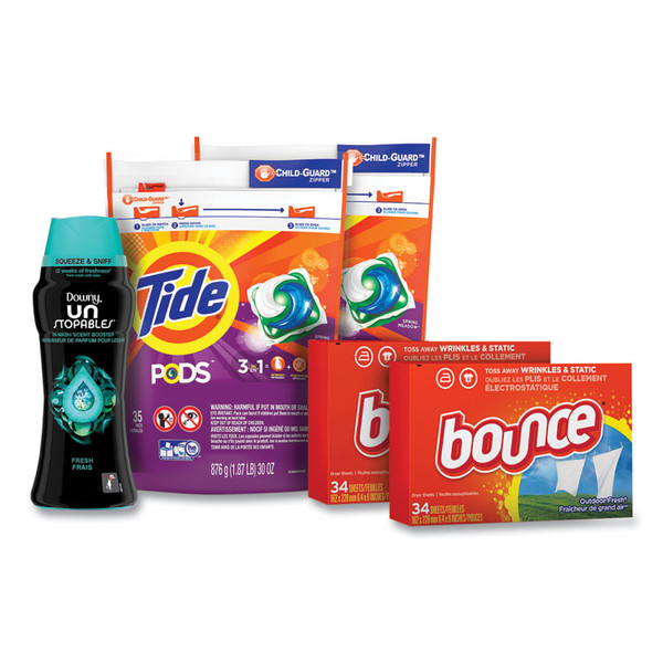Better Together Laundry Care Bundle, (2) Bags Tide Pods, (2) Boxes Bounce Dryer Sheets, (1) Bottle Downy Unstopables [SKU: PGC79822]