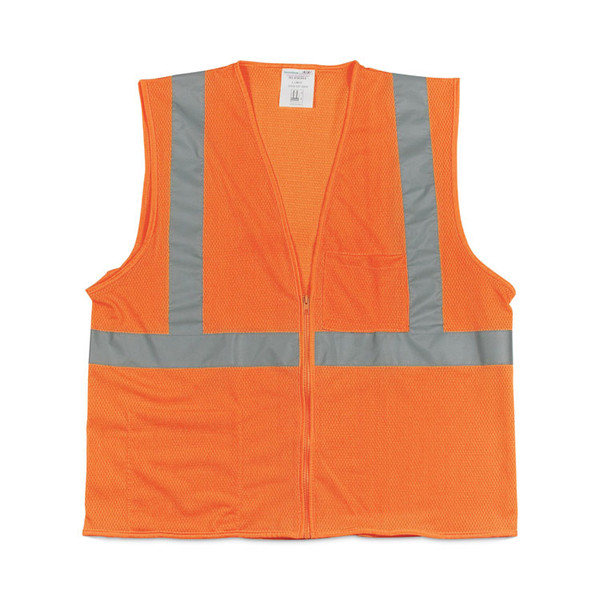 ANSI Class 2 Two-Pocket Zipper Mesh Safety Vest, Polyester Mesh, Large, Orange [SKU: PID3020702ZORL]