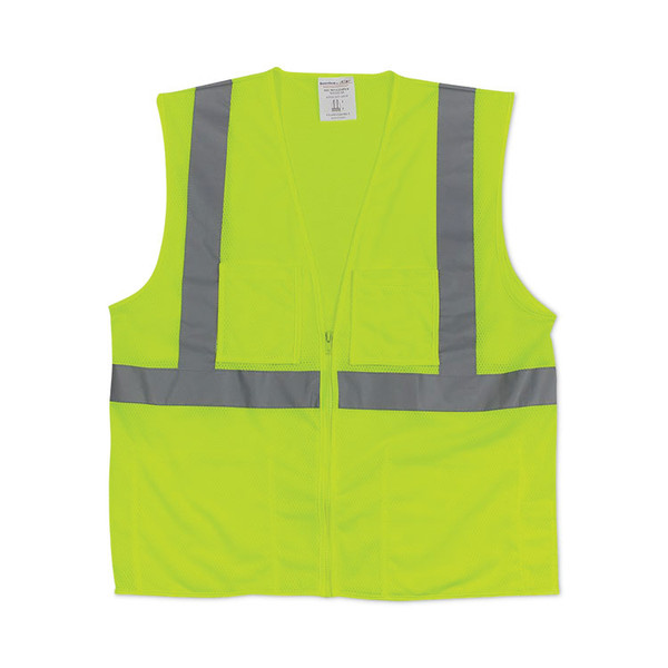 ANSI Class 2 Four Pocket Zipper Safety Vest, Polyester Mesh, 2X-Large, Hi-Viz Lime Yellow [SKU: PID302MVGZ4PLY2]
