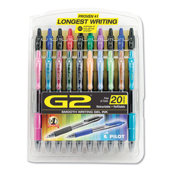 G2 Premium Gel Pen, Retractable, Fine 0.7 mm, Assorted Ink and Barrel Colors, 20/Pack [SKU: PIL31294]