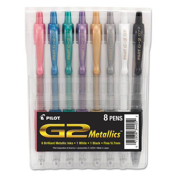 G2 Metallics Gel Pen, Retractable, Fine 0.7 mm, Assorted Ink and Barrel Colors, 8/Pack [SKU: PIL34405]