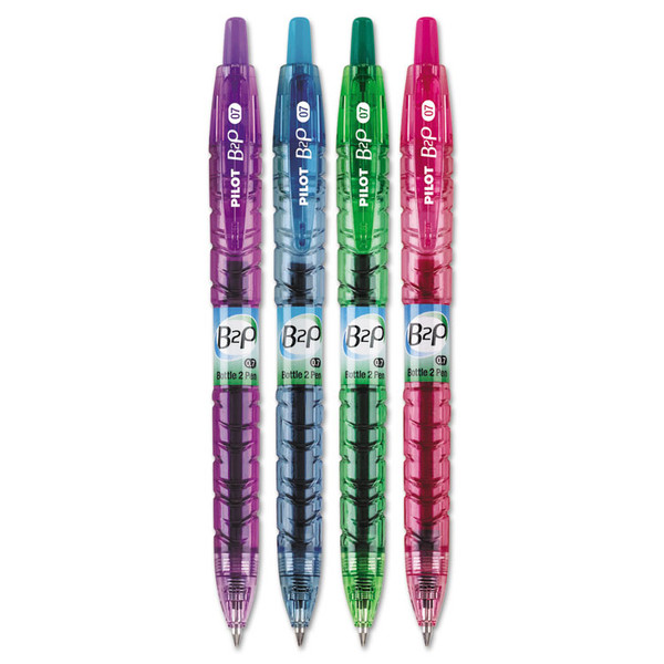 B2P Bottle-2-Pen Recycled Gel Pen, Retractable, Fine 0.7 mm, Assorted Ink and Barrel Colors, 4/Pack [SKU: PIL36620]