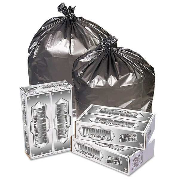 Titanium Low-Density Can Liners, 45 gal, 1.7 mil, 39" x 47", Silver, 50/Carton [SKU: PITTI3947S]