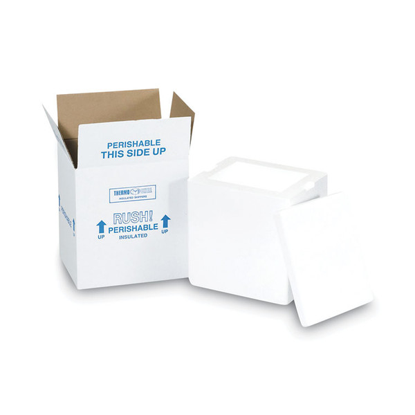 Insulated Shipping Container, 1.5" Foam Insert, 9" x 11" x 15", White/Blue [SKU: PKG212C]