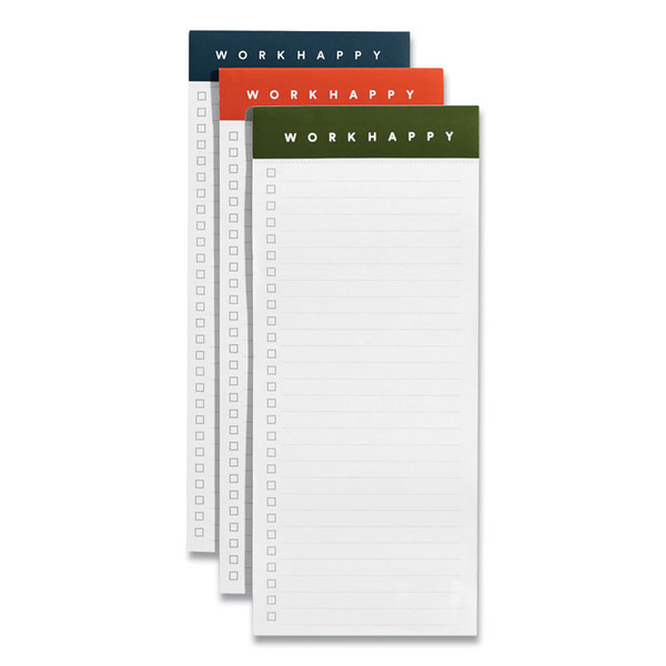 Work Happy Magnetic List Pads, Assorted Headband Colors, List-Management Format, 3.5 x 8.25, White, 50 Sheets, 3/Pack [SKU: PPJ107462]