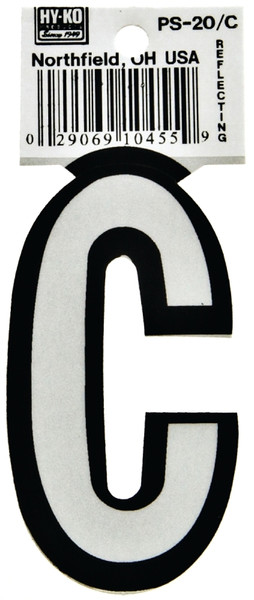 HY-KO PS-20/C Reflective Letter, Character: C, 3-1/4 in H Character, Black/White Character, Vinyl [SKU: ORG6251490]