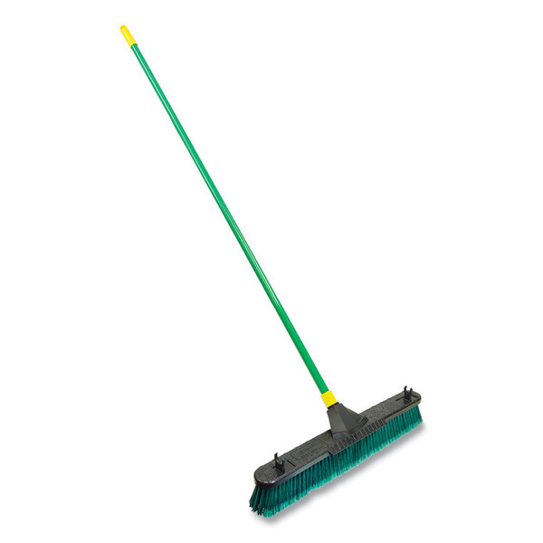 Bulldozer Multisurface Pushbroom with Scraper Block, 24 x 60, Powder Coated Steel Handle, Green/Black/Yellow [SKU: QCK638]
