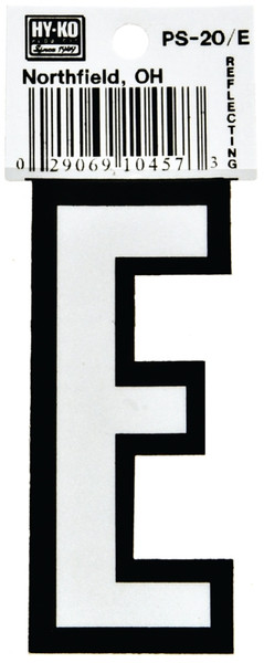 HY-KO PS-20/E Reflective Letter, Character: E, 3-1/4 in H Character, Black/White Character, Vinyl [SKU: ORG6252498]