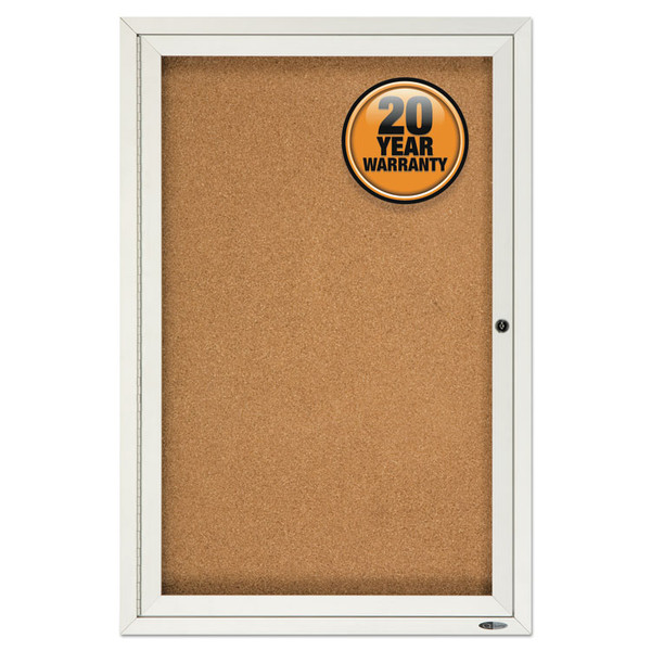 Enclosed Bulletin Board, Natural Cork/Fiberboard, 24 x 36, Silver Aluminum Frame [SKU: QRT2363]