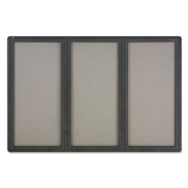 Enclosed Fabric-Cork Board, 72 x 48, Gray Surface, Graphite Aluminum Frame [SKU: QRT2367L]
