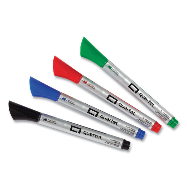 Premium Glass Board Dry Erase Marker, Fine Bullet Tip, Assorted Colors, 4/Pack [SKU: QRT79555]