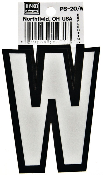 HY-KO PS-20/W Reflective Letter, Character: W, 3-1/4 in H Character, Black/White Character, Vinyl [SKU: ORG6256853]