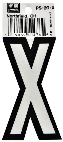 HY-KO PS-20/X Reflective Letter, Character: X, 3-1/4 in H Character, Black/White Character, Vinyl [SKU: ORG6256580]