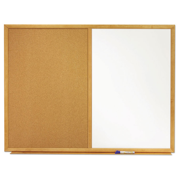Bulletin/Dry-Erase Board, Melamine/Cork, 36 x 24, White/Brown, Oak Finish Frame [SKU: QRTS553]