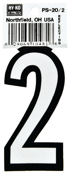 HY-KO PS-20/2 Reflective Sign, Character: 2, 3-1/4 in H Character, Black/White Character, Vinyl [SKU: ORG6249379]