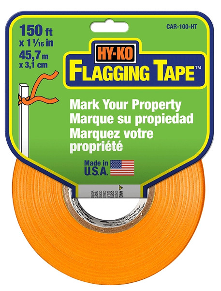 HY-KO CAR-100-HT Flagging Tape, 150 ft L, 1-1/16 in W, Orange, Plastic [SKU: ORG3938172]