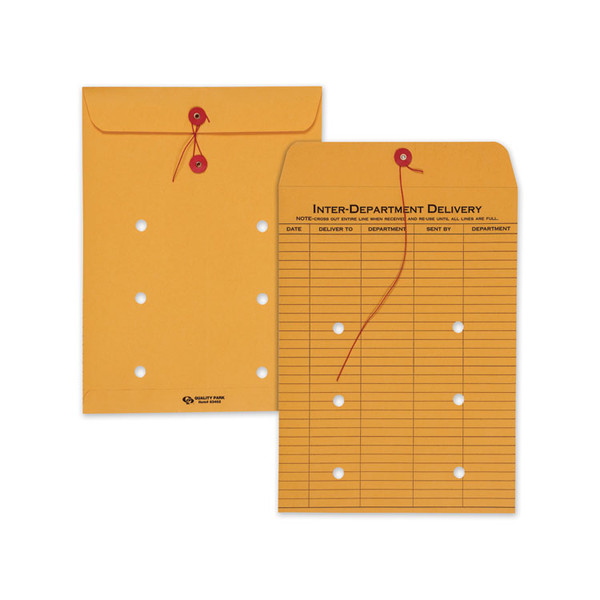 Brown Kraft String/Button Interoffice Envelope, #90, One-Sided Five-Column Format, 31-Entries, 9 x 12, Brown Kraft, 100/CT [SKU: QUA63462]