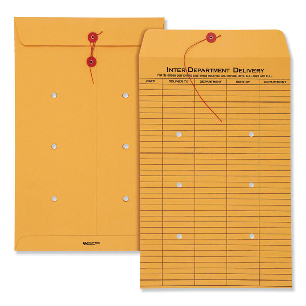 Brown Kraft String/Button Interoffice Envelope, #98, One-Sided Five-Column Format, 31-Entries, 10 x 15, Brown Kraft, 100/CT [SKU: QUA63564]