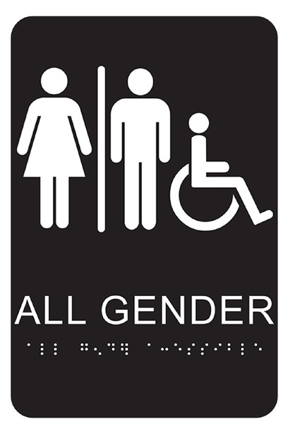 HY-KO DB-22 Braille/Tactile Sign, Rectangular, ALL GENDER, White Legend, Black Background, Plastic [SKU: ORG7449390]