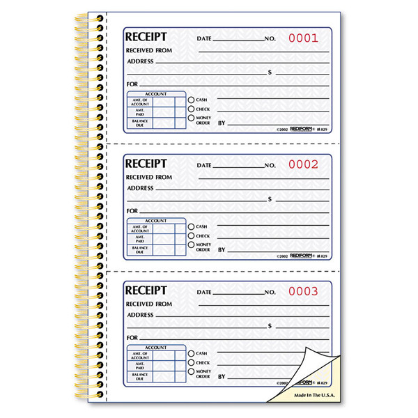 Gold Standard Money Receipt Book, Two-Part Carbonless, 5 x 2.75, 3 Forms/Sheet, 225 Forms Total [SKU: RED8L829]