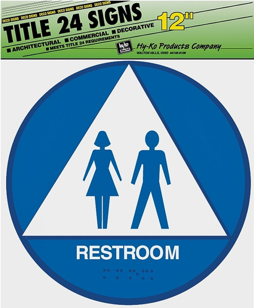 HY-KO T-24U Graphic Sign, Round, Triangle, REST ROOM, White Legend, Blue/White Background, Plastic [SKU: ORG5595301]