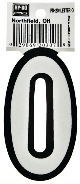 HY-KO PS-20/O Reflective Letter, Character: O, 3-1/4 in H Character, Black/White Character, Vinyl [SKU: ORG6255541]